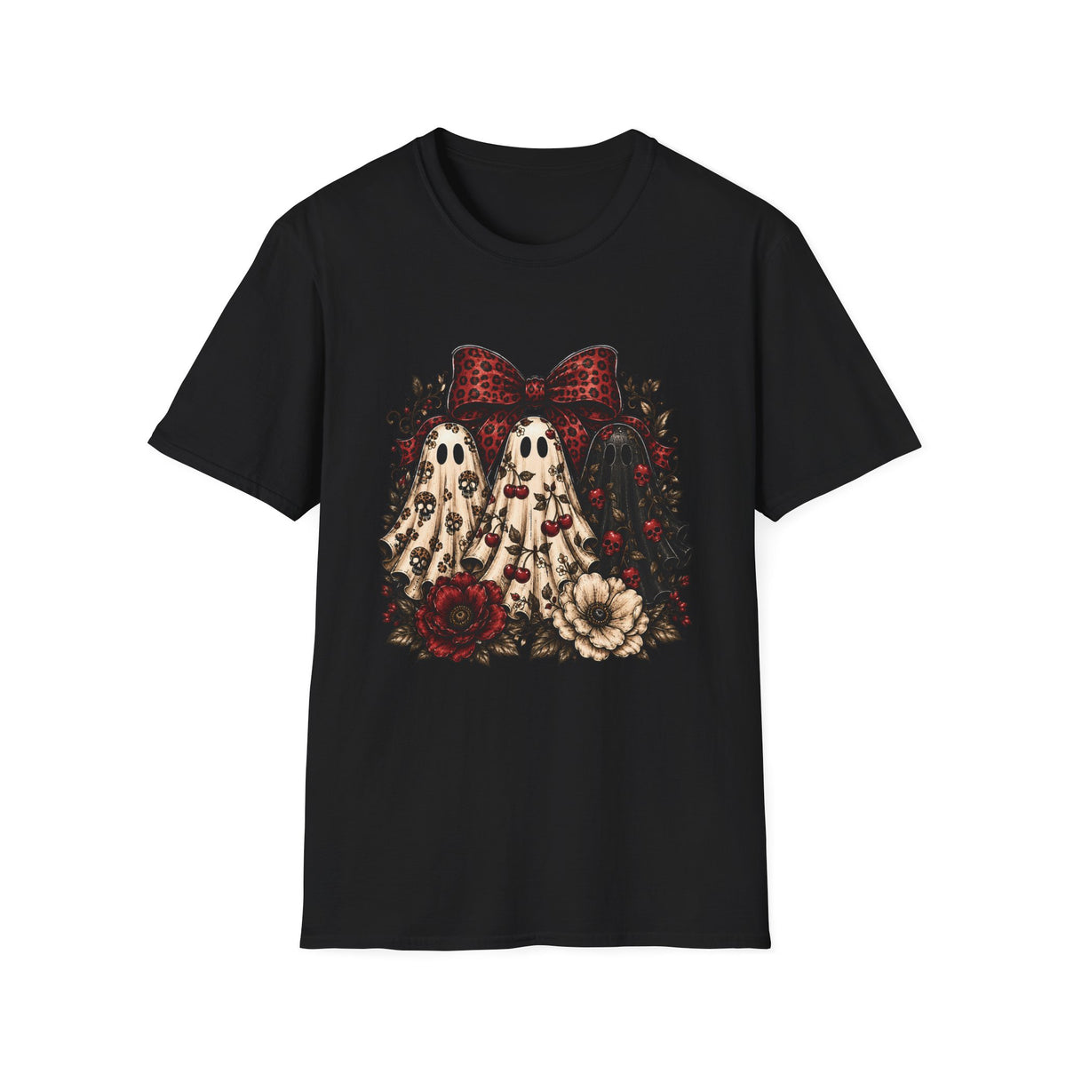 Ghost Trio Halloween T-Shirt — Vintage Floral Spooky Graphic Tee