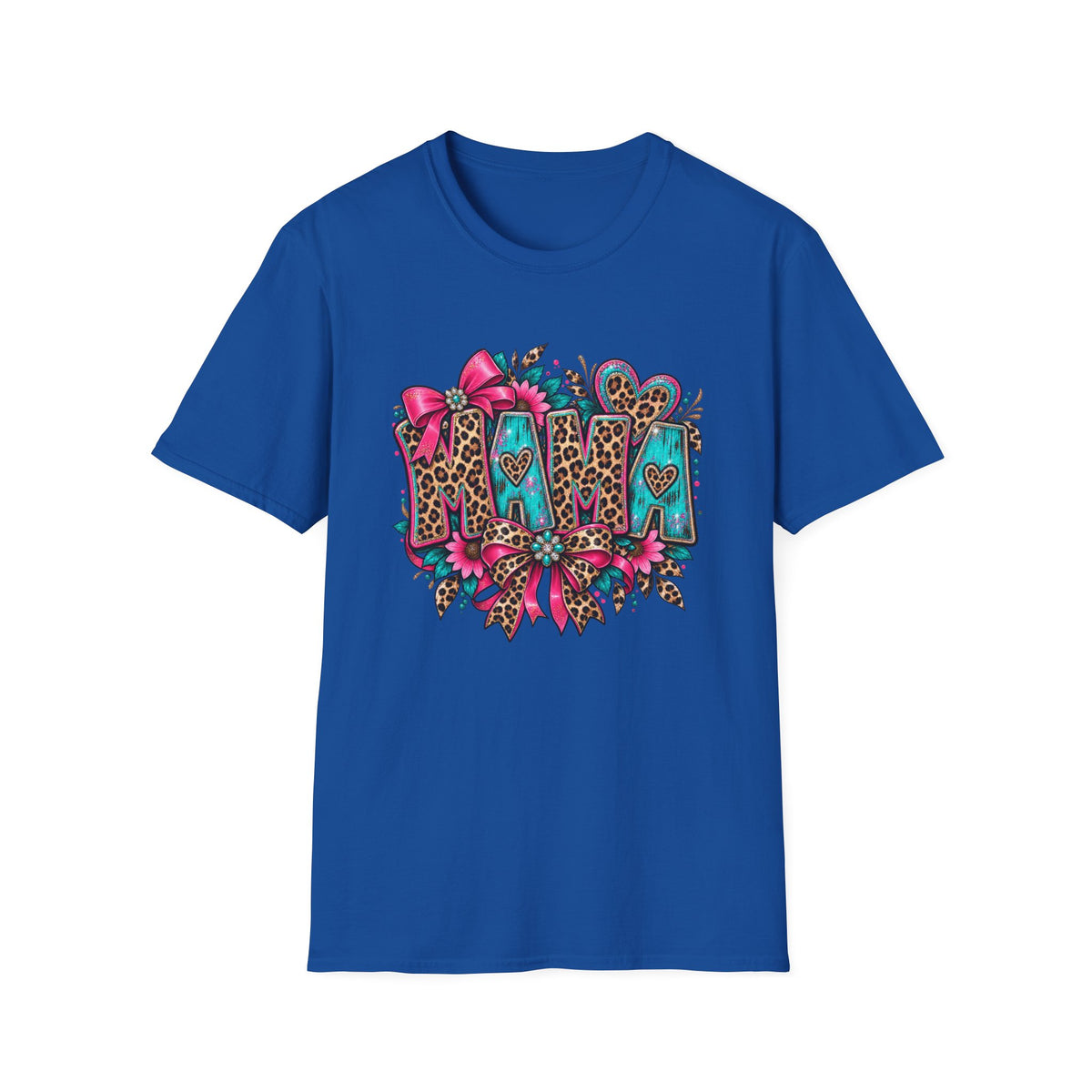 Mom Leopard Print Floral T-Shirt | Turquoise Pink Western Heart Design