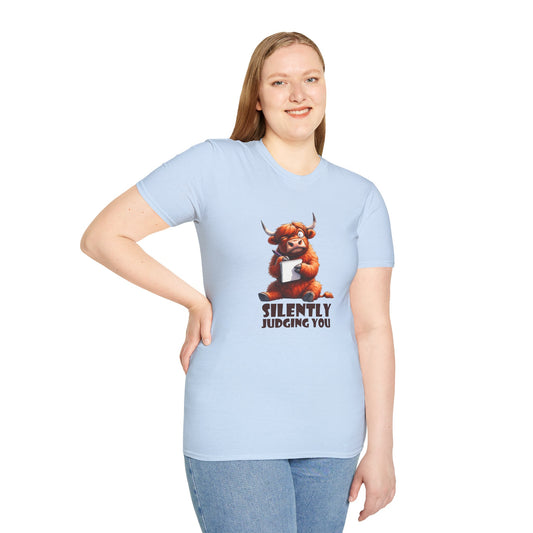 Silently Judging You Highland Cow T-Shirt | Funny Cow Illustration