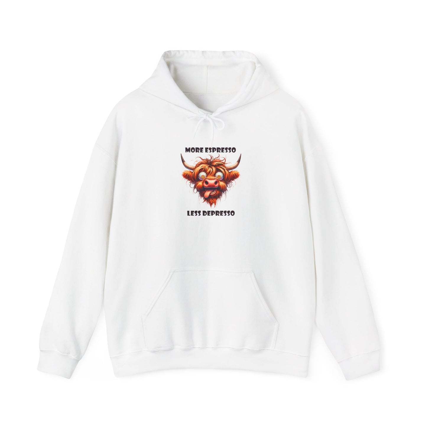 More Expresso Less Depresso hoodie | Grinning Bull Coffee Illustration