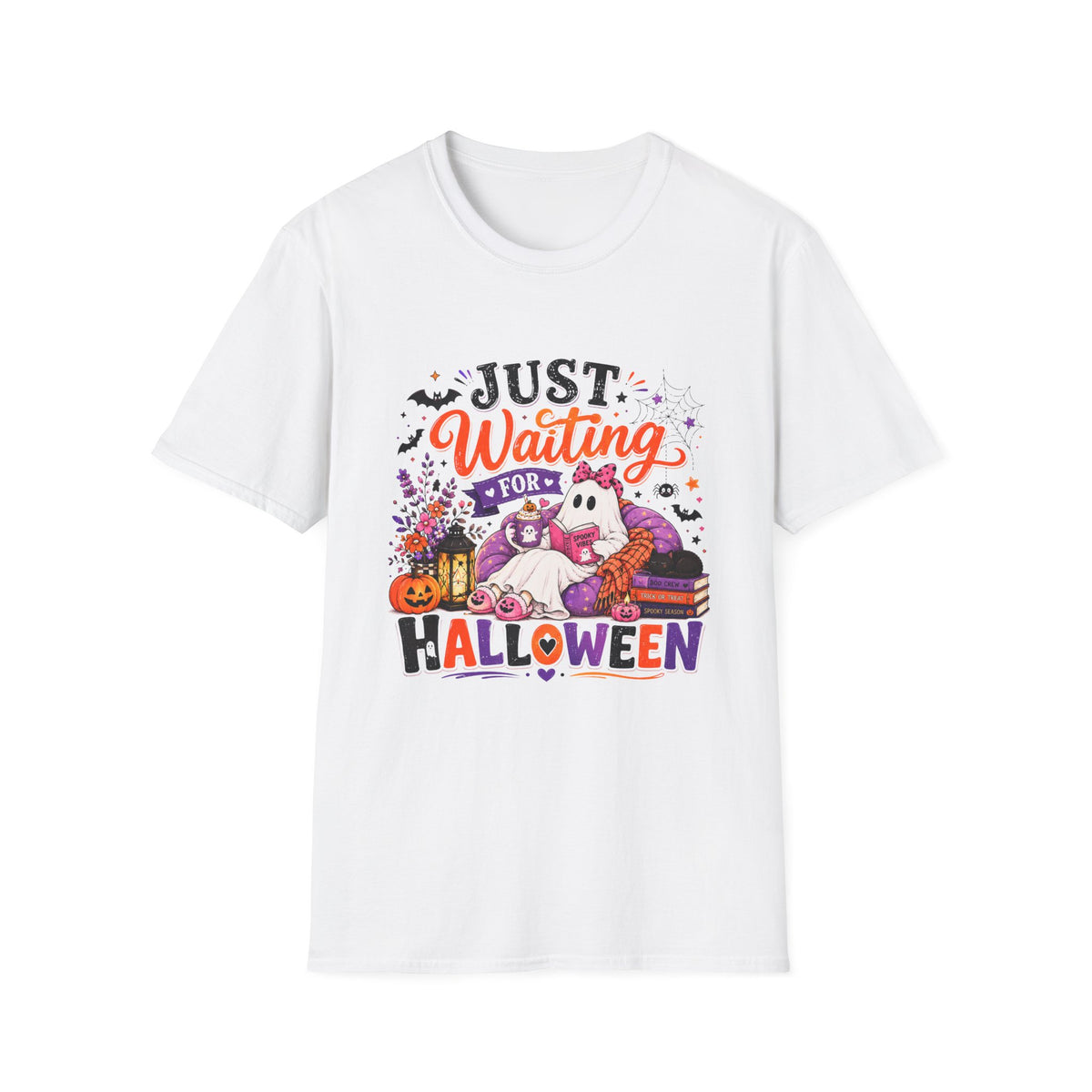 Halloween Ghost T-Shirt — "Just Waiting for Halloween" Cute Spooky Tee