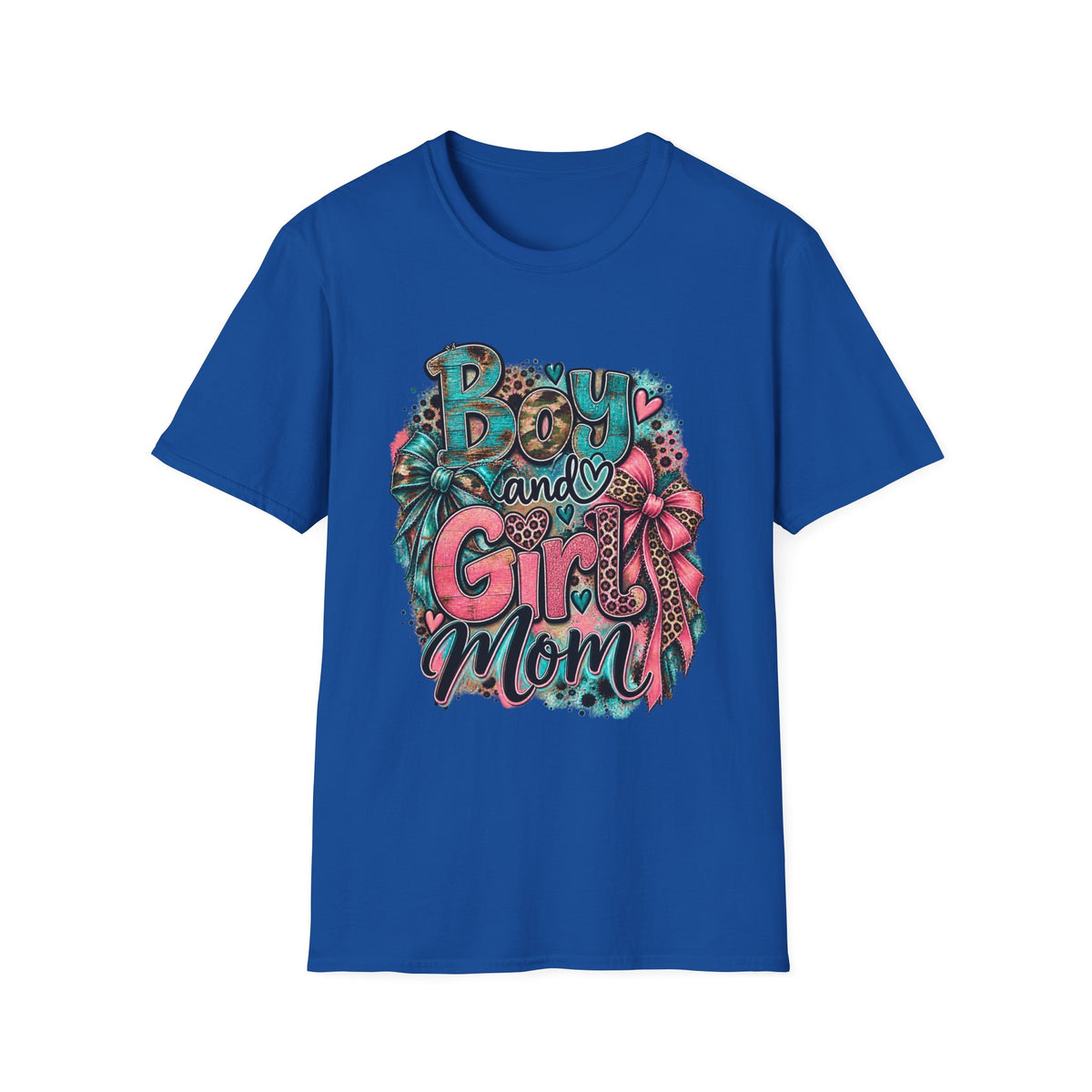 Boy and Girl Mom T-Shirt | Mommy Leopard Bow Design