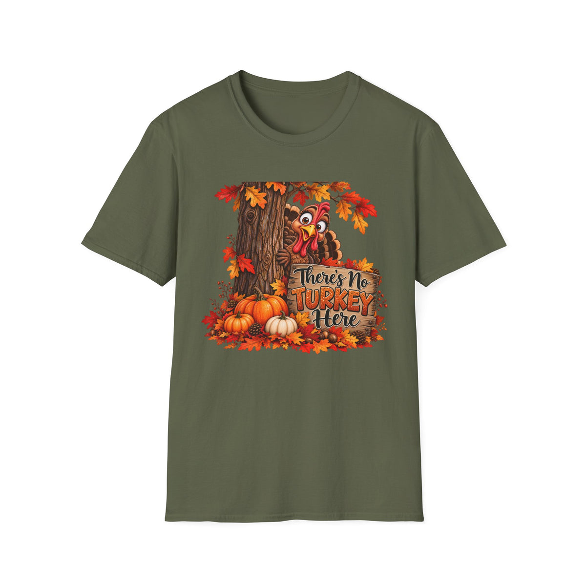 No Turkey Here T-Shirt | Thanksgiving turkey, pumpkins, autumn leaves