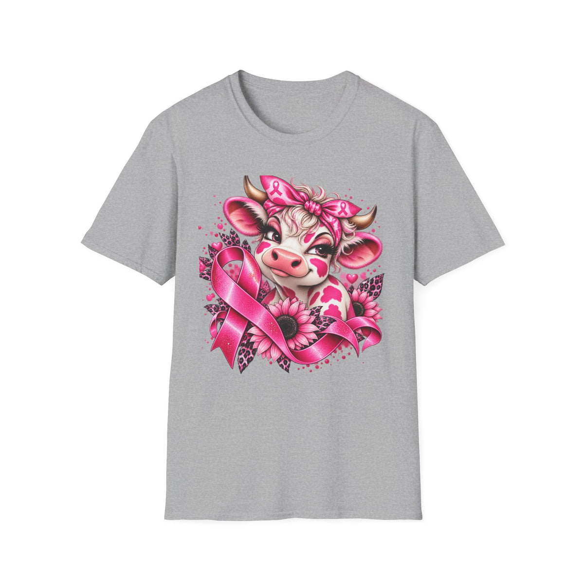 Pink Ribbon Cow T-Shirt | Breast Cancer Awareness Cow Illustration