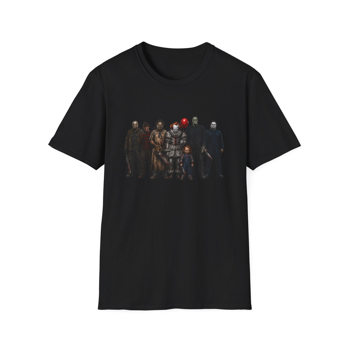 Horror Icons Lineup T-Shirt — Classic Slasher Movie Characters Tee